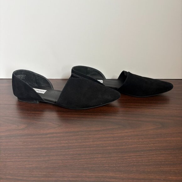 Steve Madden Darian Black Suede Pointed Toe D'Orsay "v" Cut-out Detail Flats 9 - Picture 4 of 8